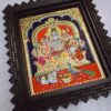 Shiva Family Tanjore Painting with Teakwood Frame 15"x13", 22K Gold Foils, Crystal Rhinestones, Pooja Room, Gifts Size, Ready to Ship