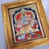 Tanjore Painting Shiva Parivar with Teakwood Frame 15"x13", 22K Gold Foils, Crystal Rhinestones, Pooja Room, Gifts Size, Ready to Ship