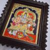 Shiva Family Tanjore Painting with Teakwood Frame 15"x13", 22K Gold Foils, Crystal Rhinestones, Pooja Room, Gifts Size, Ready to Ship