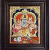 Tanjore Painting Shiva Parivar with Teakwood Frame 15"x13", 22K Gold Foils, Crystal Rhinestones, Pooja Room, Gifts Size, Ready to Ship