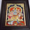 Tanjore Painting Shiva Parivar with Teakwood Frame 15"x13", 22K Gold Foils, Crystal Rhinestones, Pooja Room, Gifts Size, Ready to Ship