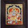 Tanjore Painting Shiva Parivar with Teakwood Frame 15"x13", 22K Gold Foils, Crystal Rhinestones, Pooja Room, Gifts Size, Ready to Ship