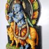 15" Krishna Wall Hanging, Krishna Statue, Wooden Sculpture Vintage Style, Garden Temple Living Room, Indian Hand Carving, Ready to Ship