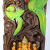 Ganesha Wall Hanging, Handmade Ganesh Statue Hindu God, Wooden Sculpture Parrot Pair, Garden Temple Livingroom, Wall Decor, Fast Shipping