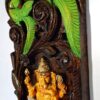 Ganesha Wall Hanging, Handmade Ganesh Statue Hindu God, Wooden Sculpture Parrot Pair, Garden Temple Livingroom, Wall Decor, Fast Shipping