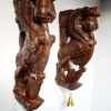 Handmade Wooden Yali Wall Bracket Pair 12 Inch Antique Brown Finish with Brass Bells