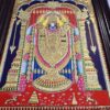 Balaji Tanjore Painting with Teakwood Framed 28x22 Inch 22K Gold Shiny Crystal Rhinestones Pooja Room Gift Size Ready to ship