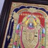 Balaji Tanjore Painting with Teakwood Framed 28x22 Inch 22K Gold Shiny Crystal Rhinestones Pooja Room Gift Size Ready to ship