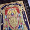 Balaji Tanjore Painting with Teakwood Framed 28x22 Inch 22K Gold Shiny Crystal Rhinestones Pooja Room Gift Size Ready to ship