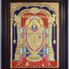 Balaji Tanjore Painting with Teakwood Framed 28x22 Inch 22K Gold Shiny Crystal Rhinestones Pooja Room Gift Size Ready to ship