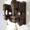 Wooden Elephant Wall Corbel Pair Brown Matte Finish Brass Bells Wall Bracket 2 Pcs Door Entrance Wall Décor Wall Hanging Ready to Ship