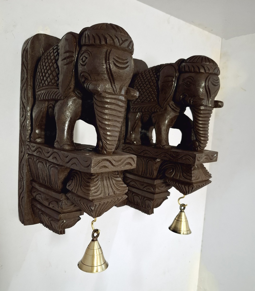 Wooden Elephant Wall Bracket Pair