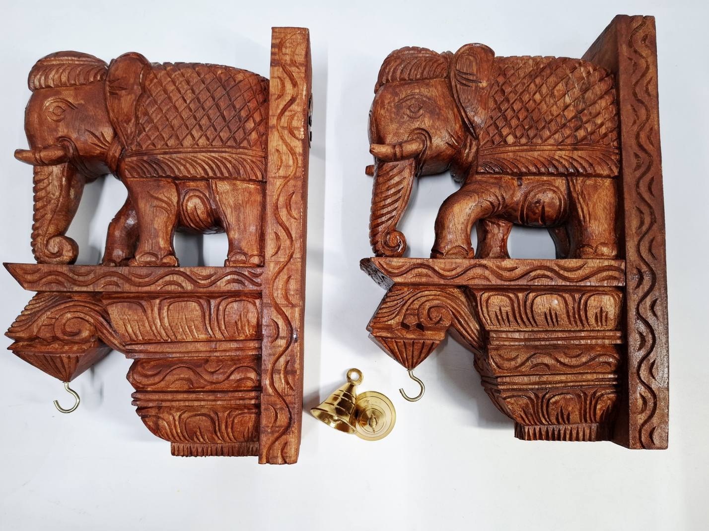 Wooden Elephant Wall Bracket Pair