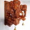 12 inch wooden elephant wall bracket pair brown finish with brass bells hand-carved corbels
