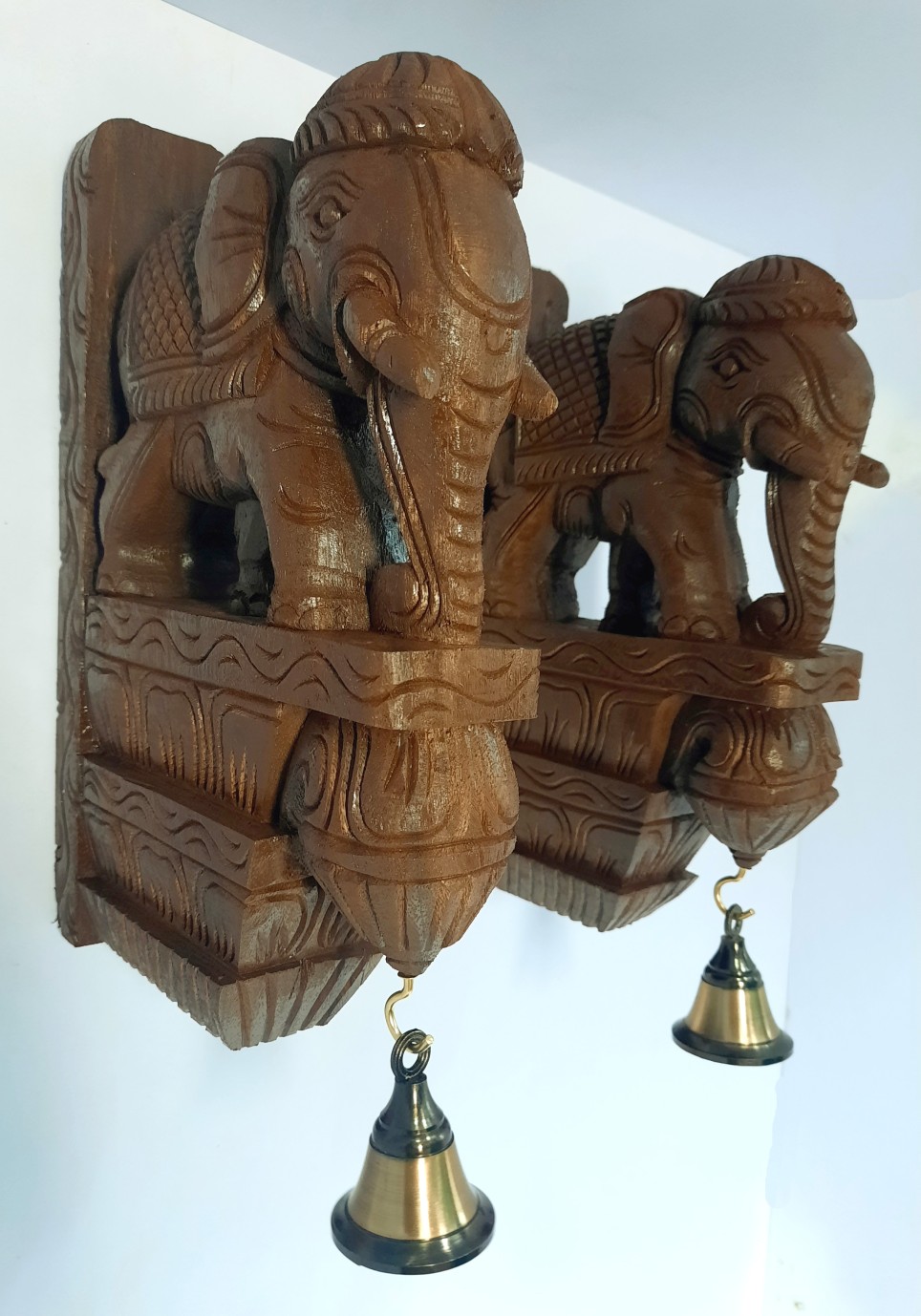 Wooden Elephant Wall Bracket Pair