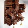 Wooden Elephant Wall Bracket Pair 12 Inch Hand Carved Antique Finish Corbels with Brass Bells for Temple Entrance and Pooja Room Décor