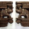 Wooden Elephant Corbel Pair Antique Finish Brass Bells Elephant Wall Bracket 2 Pcs Door Entrance Wall Décor Wall Hanging Ready to Ship