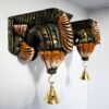 Wooden Wall Bracket Bodhil Pair 7 Inch Hand Carved Solid Wood Corbels Multicolor Finish with Brass Bells for Pooja Room and Entrance Décor