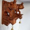 12 inch wooden elephant wall bracket pair with brown finish and brass bells handcrafted corbels.