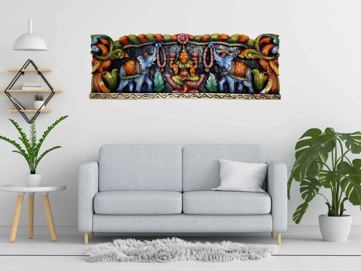 Wooden Gajalakshmi Wall Panel