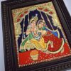 Radha Krishna Tanjore Painting with Teakwood Framed 18" x 15" Pooja Room Décor 22K Gold Foils Indian Artwork Gift Size Ready to Ship