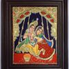 Radha Krishna Tanjore Painting with Teakwood Framed 18" x 15" Pooja Room Décor 22K Gold Foils Indian Artwork Gift Size Ready to Ship