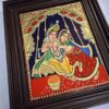 Radha Krishna Tanjore Painting with Teakwood Framed 18" x 15" Pooja Room Décor 22K Gold Foils Indian Artwork Gift Size Ready to Ship