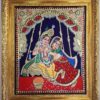 Radha Krishna Tanjore Painting with Teakwood Framed 18" x 15" Pooja Room Décor 22K Gold Foils Indian Artwork Gift Size Ready to Ship