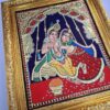 Radha Krishna Tanjore Painting with Teakwood Framed 18" x 15" Pooja Room Décor 22K Gold Foils Indian Artwork Gift Size Ready to Ship