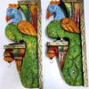 Wooden Wall Bracket Peacock 18 inch Pair Brass Bells Bird Pair Corbel Multi-Color Door Entrance Wall Décor Wall Hanging Corbel 2 pc Ready to Ship