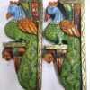 Wooden Wall Bracket Peacock 18 inch Pair Brass Bells Bird Pair Corbel Multi-Color Door Entrance Wall Décor Wall Hanging Corbel 2 pc Ready to Ship