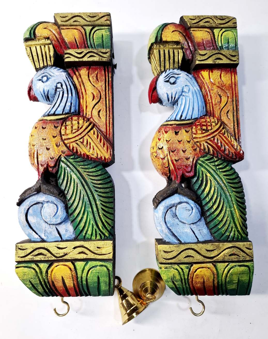 Wooden Peacock Wall Bracket Pair