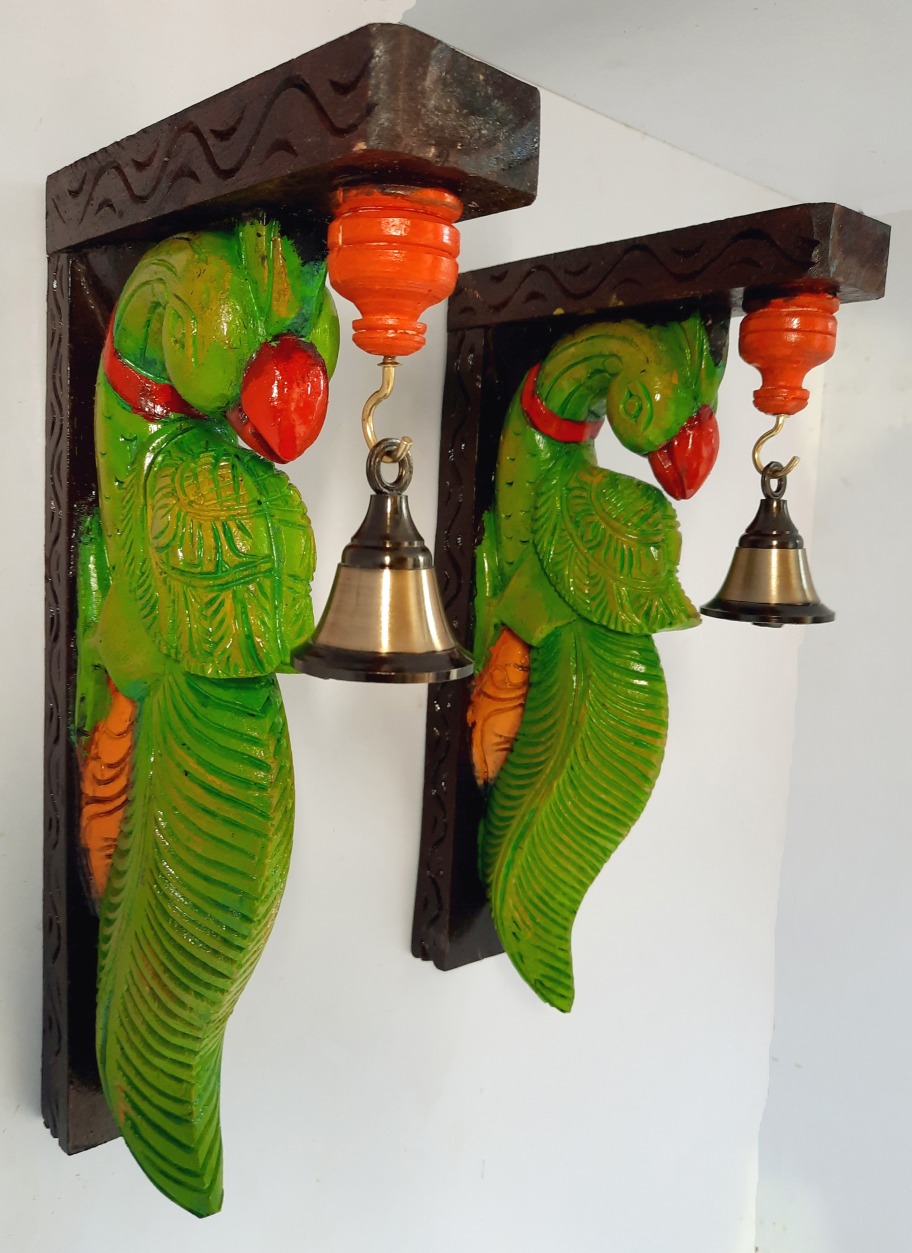 Wooden Parrot Wall Bracket Pair