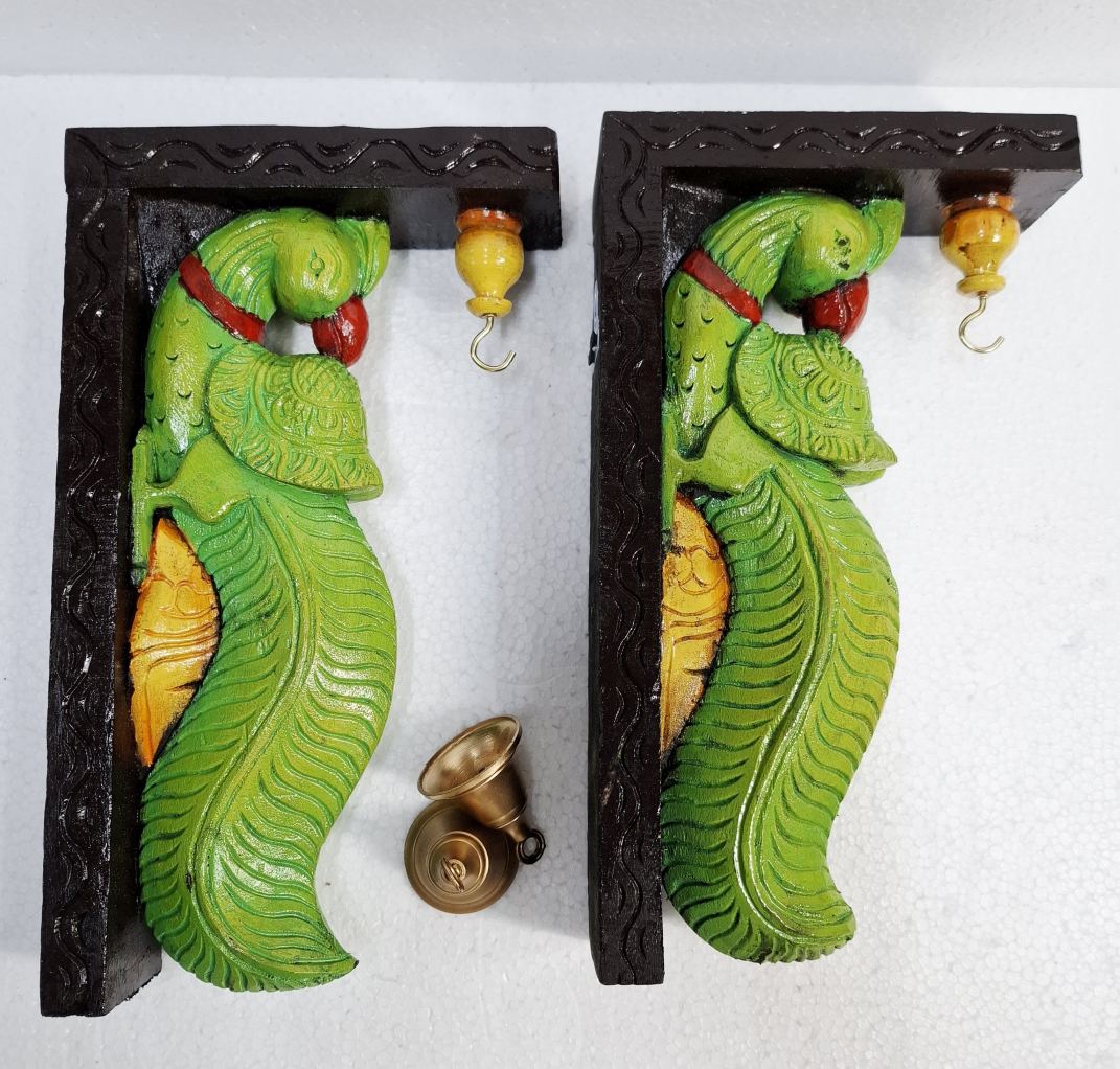 Wooden Parrot Wall Bracket Pair
