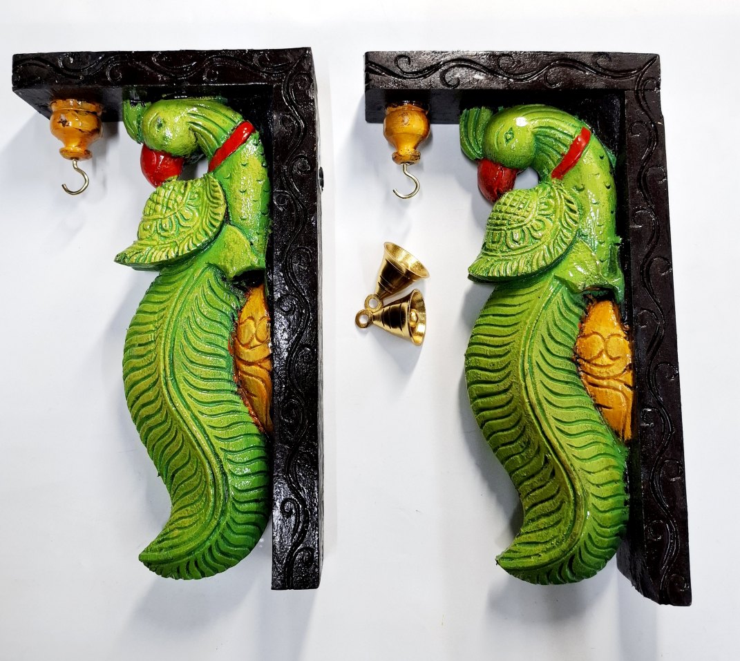 Wooden Parrot Wall Bracket Pair