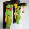 Wooden Parrot Wall Bracket Pair 13 Inch – Hand-Carved Multicolor South Indian Corbels with Brass Bells