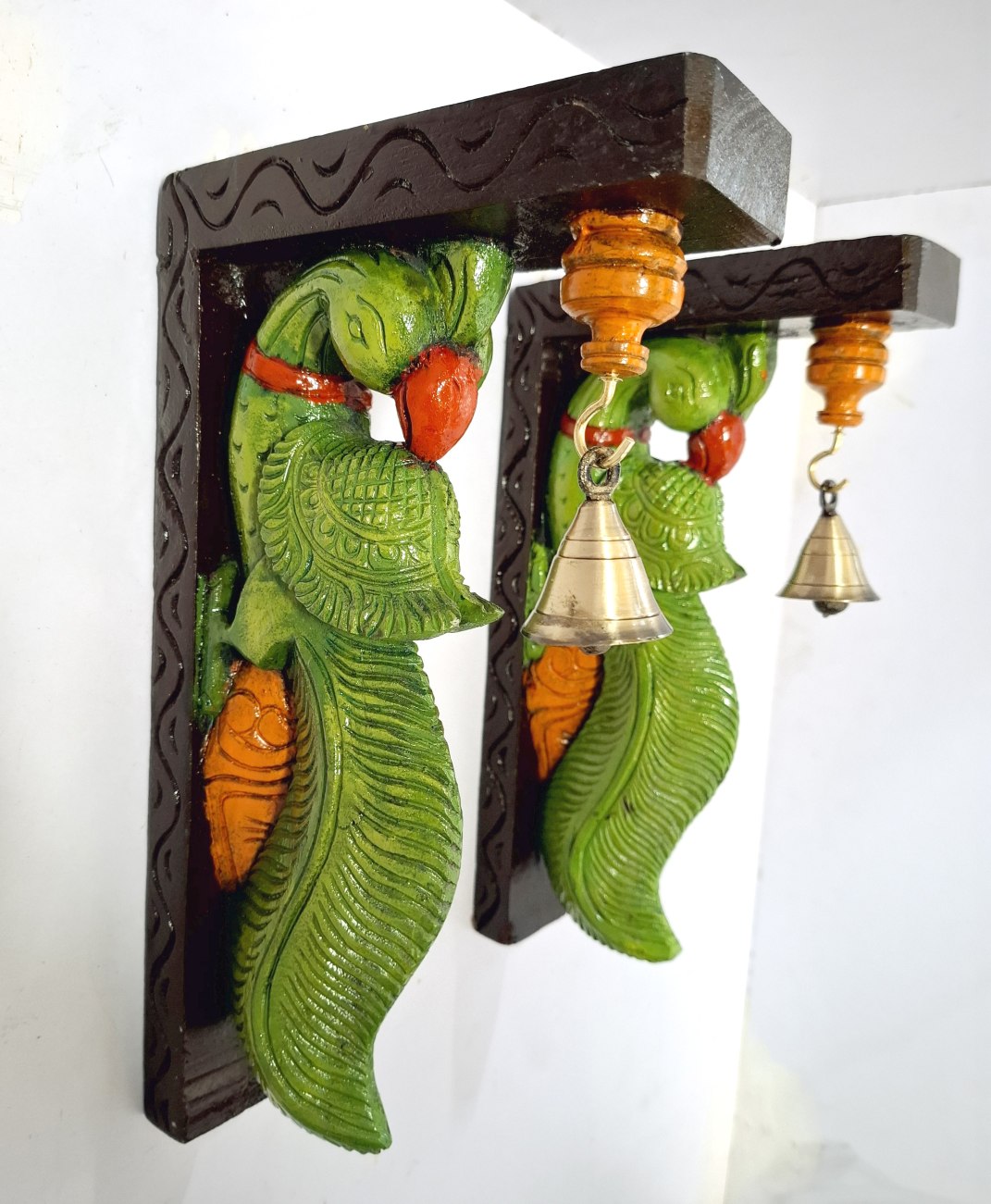 Wooden Parrot Wall Bracket Pair