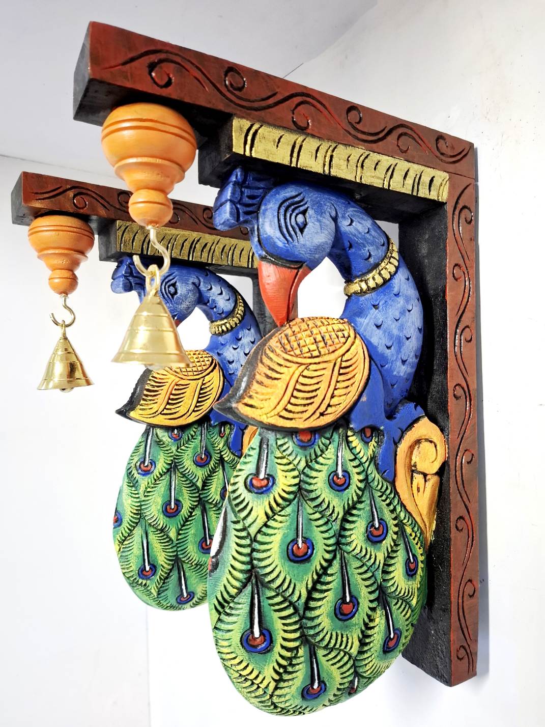 Wooden Peacock Wall Bracket Pair