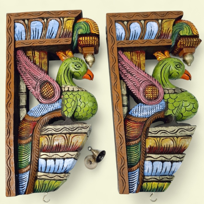 Wooden Parrot Wall Bracket Pair