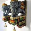 Wooden Elephant Wall Corbel Pair Color Finish Brass Bells Wall Bracket 2 Pcs Door Entrance Wall Décor Wall Hanging Ready to Ship