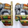 Wooden Elephant Wall Corbel Pair Color Finish Brass Bells Wall Bracket 2 Pcs Door Entrance Wall Décor Wall Hanging Ready to Ship