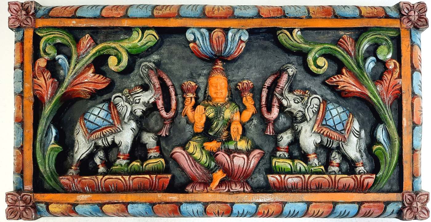 Wooden Gajalakshmi Wall Panel