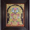 Balaji Tanjore Painting with Frame 15x13 inches 22K Gold Foil Teakwood Frame Shiny Crystal Rhinestones Pooja Room Gift Size Ready to ship