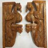 Antique Style Wood Carving - Wooden Peacock Wall Bracket with Brass Bells - 2 Pcs for Home Décor, Ready to ship