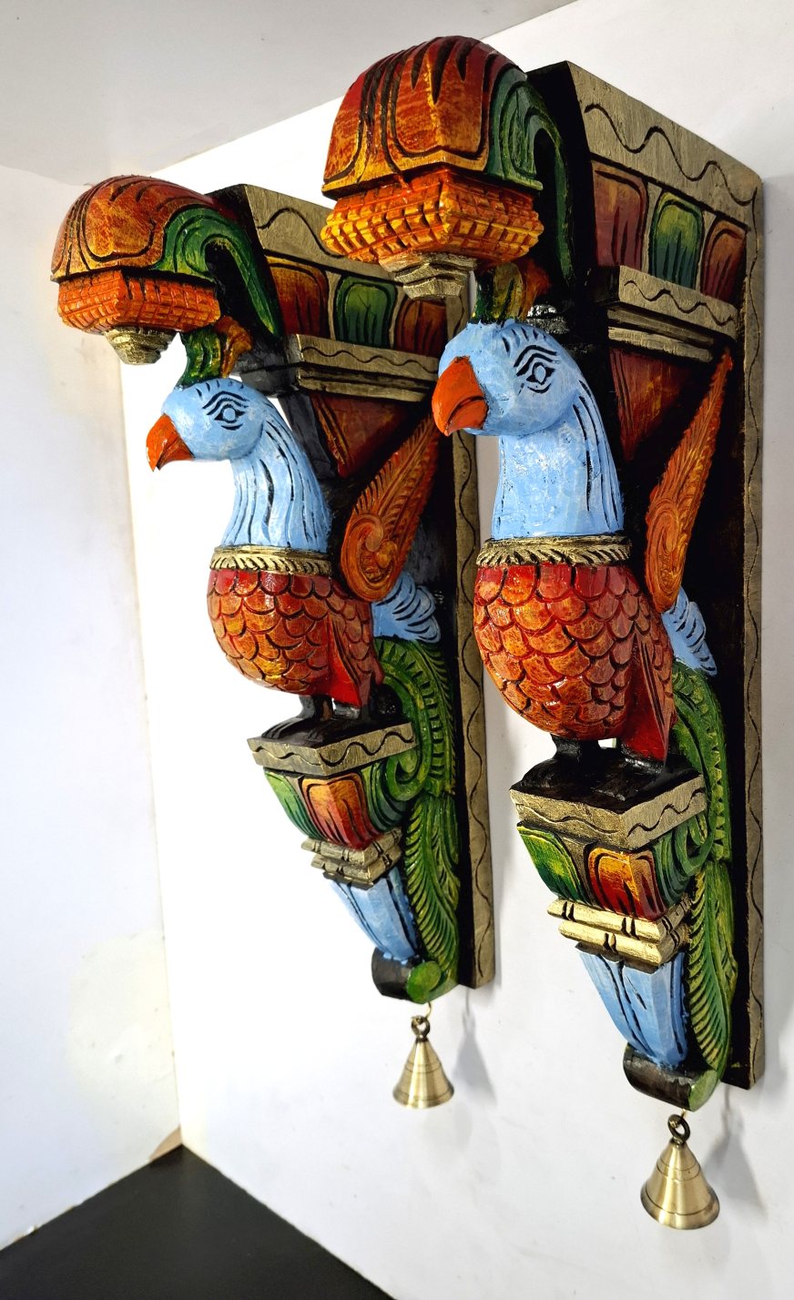 Wooden Peacock corbel wall bracket bird pair