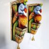 Wooden Peacock Wall Bracket Pair 12 Inch – Multicolor Hand-Carved Corbels with Brass Bells
