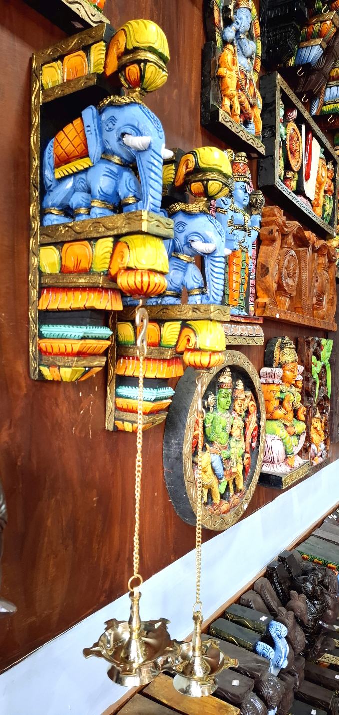 Handmade 18 Inch Wooden Elephant Wall Corbel Pair with Multicolor Finish and Brass Hanging Diyas – Indian Traditional Wall Decor