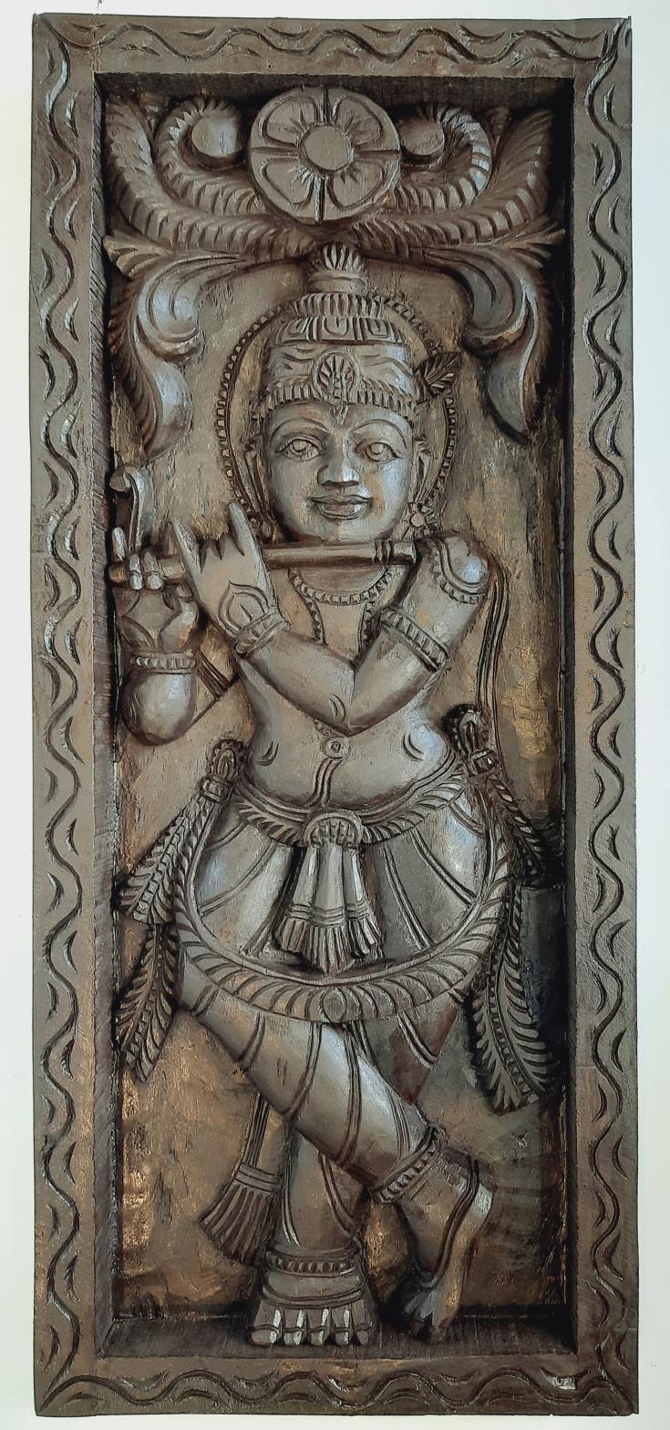 Krishna Wooden Wall Panel