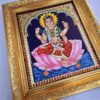 Tanjore Painting Bala Tripura Sundari 15"x13" with 22K Gold Frame, Teakwood Framed Art, Pooja Room Decor, Ready to Ship