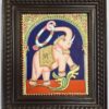 Handmade Elephant Tanjore Painting with 24K gold foil on wood panel - 15x12 inch framed Indian religious artwork for temple or home walls